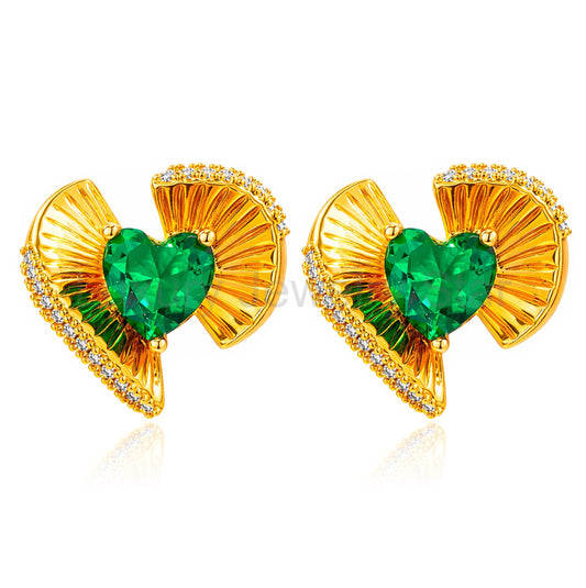 Vintage Green Heart Stud Earrings – Romantic Statement Jewelry