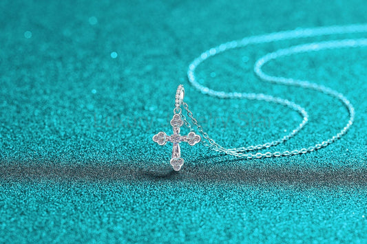 Dainty Moissanite Cross Pendant Necklace - 925 Sterling Silver Brilliant Cut Faith Jewelry - image 2