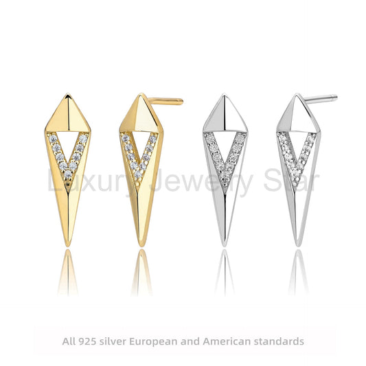 Geometric Rhombus Cubic Zirconia Stud Earrings, Minimalist Cool Luxury Earrings for Women