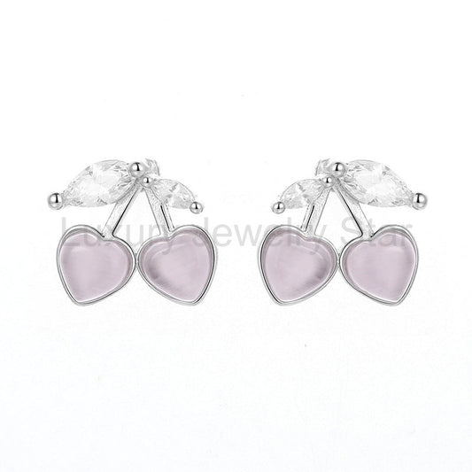 Heart Cat's Eye & Cherry Zircon Stud Earrings for Women