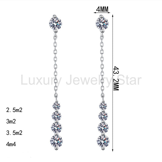 S925 Sterling Silver Moissanite Earrings, Luxury Dainty Long Dangle Tassel Drop Earrings - image 2