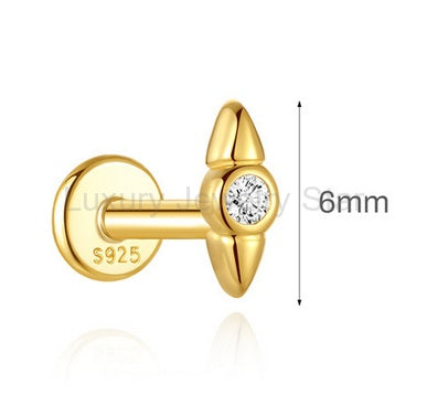 Sterling Silver 16G Flat Back Earrings, Solid Fixed Top Teardrop Heart Star CZ Piercing - image 2