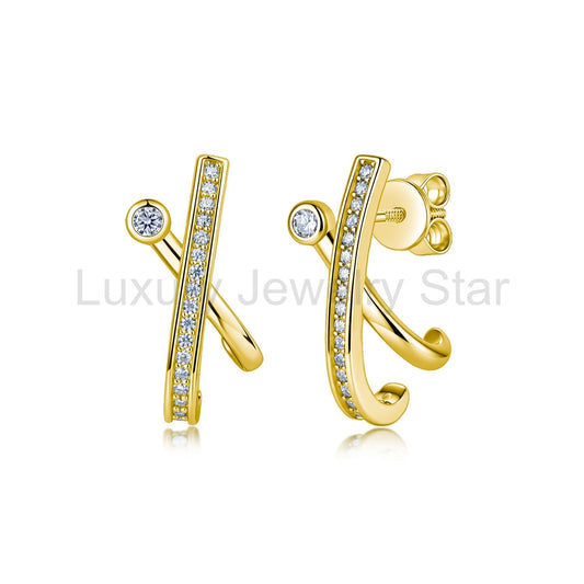 Twisted Cross Line Stud Earrings, Geometric Cold Style Moissanite Earrings