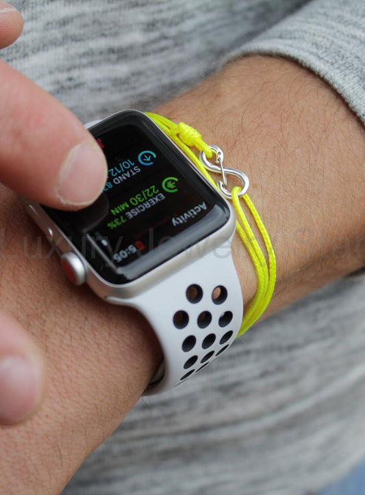 FINAL SALE Infinity Bracelet - Neon Yellow cord men's bracelet with silver clasp