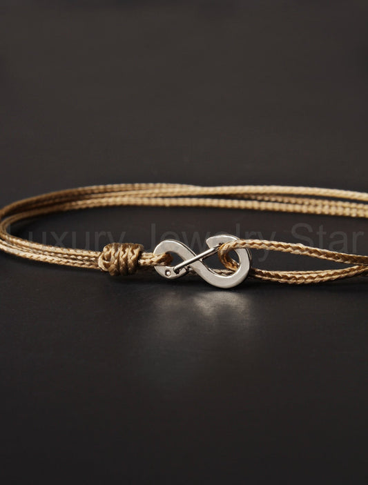 FINAL SALE Infinity Bracelet - Taupe cord men's bracelet with silver clasp - image 2