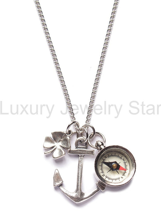 FINAL SALE Silver Anchor and Compass Necklace for Men - image 2