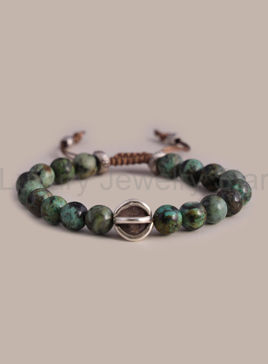 Genuine African Turquoise and Sterling Silver Men's Bead Bracelet