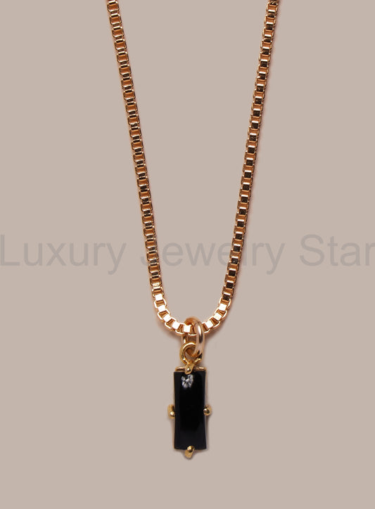 Genuine Black Onyx 14k Gold Filled Chain Necklace for Men