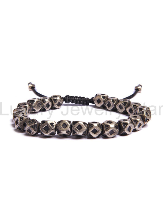 Geometric Silver Beaded Men's Bracelet