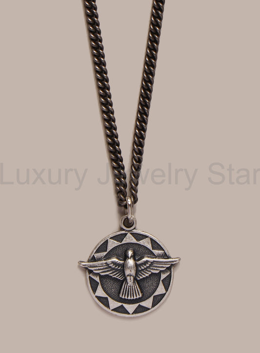 Holy Spirit Dove Sterling Silver Pendant Necklace for Men (small medal)