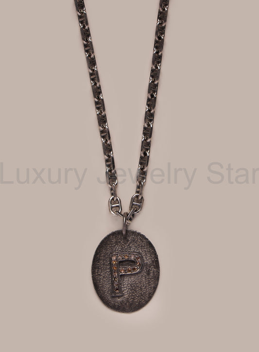 Limited Edition Sterling Silver Diamond Initial Pendant Necklace for Men