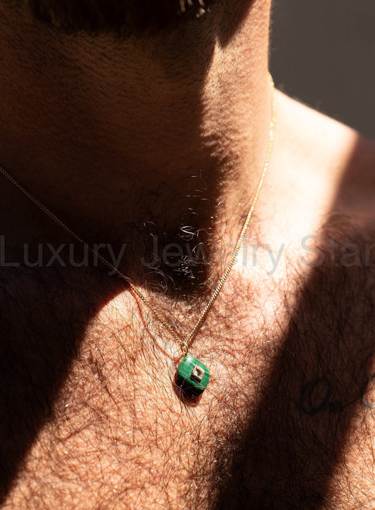 Malachite and Topaz Pendant on 14k Gold Filled Curb Chain
