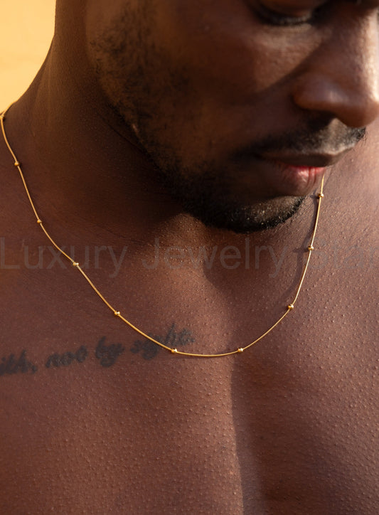 Mens Stainless Steel Gold Plated Minimalist Satellite Chain