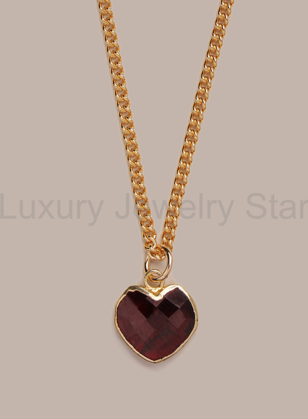 Raw Garnet Heart Shaped 14k Gold Filled Pendant Necklace for Men