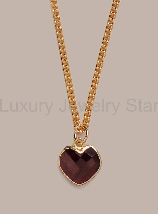 Raw Garnet Heart Shaped 14k Gold Filled Pendant Necklace for Men