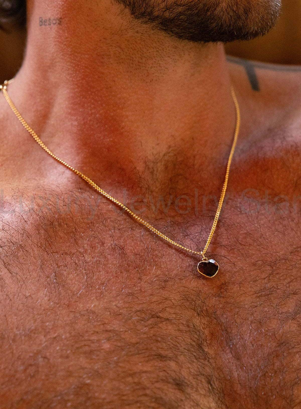 Raw Garnet Heart Shaped 14k Gold Filled Pendant Necklace for Men - image 2