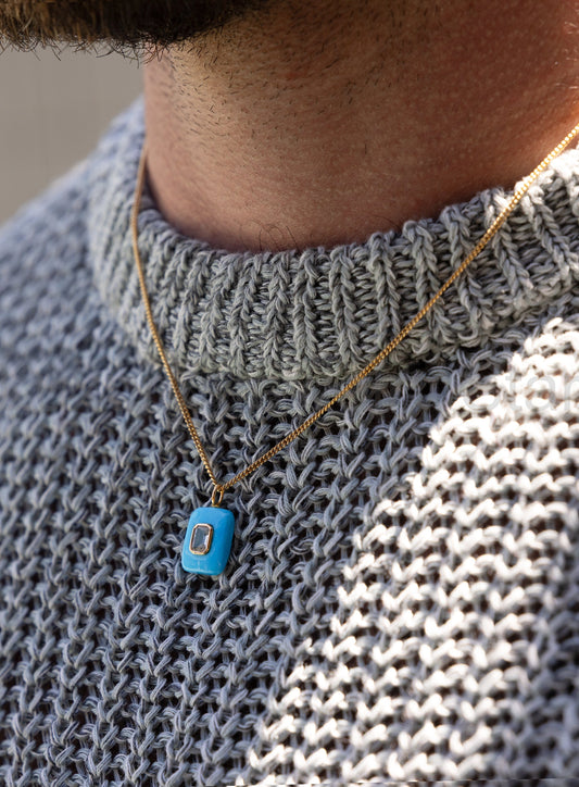Turquoise Howlite and Topaz Pendant on 14k Gold Filled Curb Chain - image 2