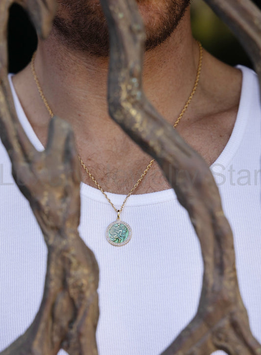 Vermeil Gold Light Blue Enamel Saint Christopher Medal Necklace for Men - image 2