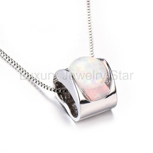 925 Sterling Silver Opal Pendant Necklace - image 2