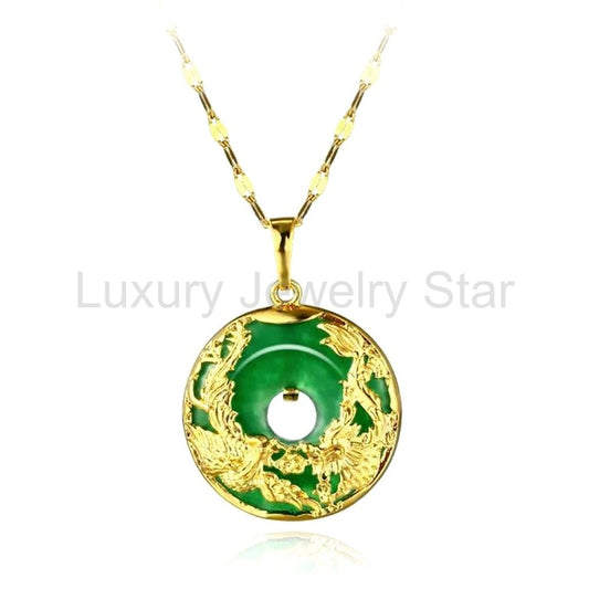 Auspicious Dragon & Phoenix Jade Gold Necklace