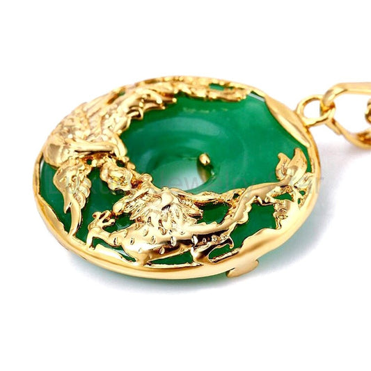 Auspicious Dragon & Phoenix Jade Gold Necklace - image 2