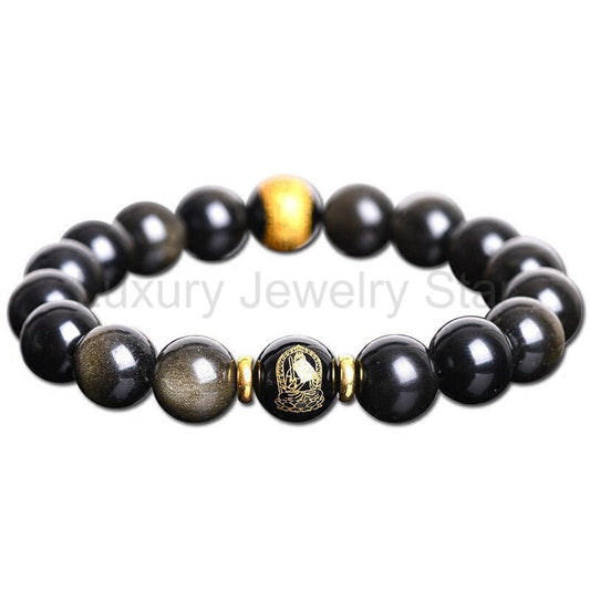 Tibetan Buddhism God of Wealth Jambhala Obsidian Charm Bracelet