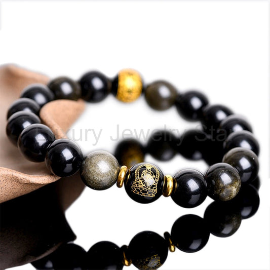 Tibetan Buddhism God of Wealth Jambhala Obsidian Charm Bracelet