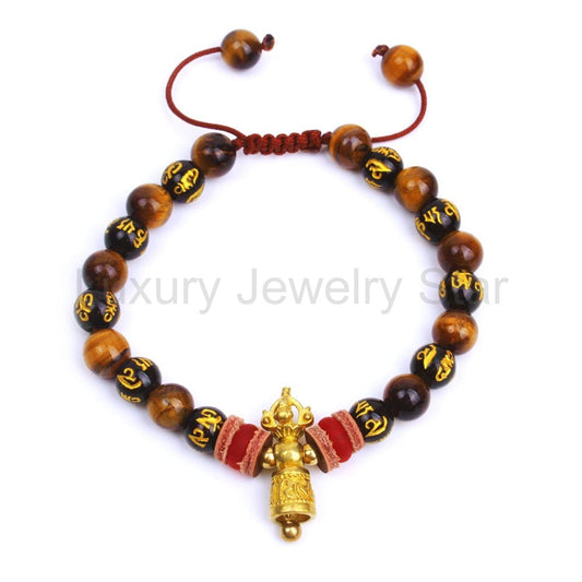 Tiger's Eye with Tibetan Om Mani Padme Hum Mantra Feng Shui Bracelet