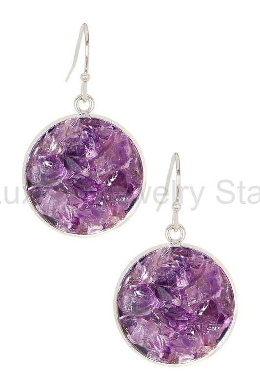 Amethyst Round Shaped Drop Earrings - SP