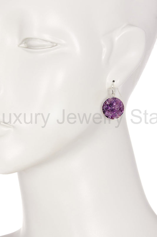Amethyst Round Shaped Drop Earrings - SP - image 2