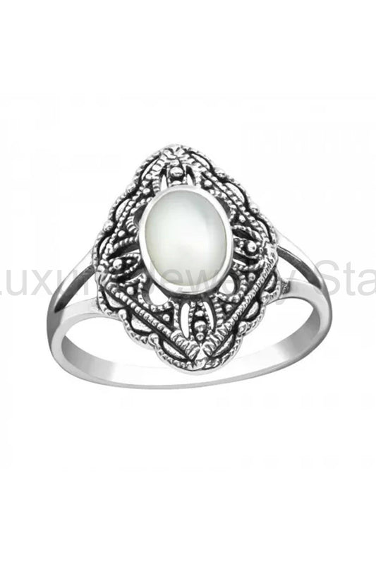 Sterling Silver Antique Ring With White MOP - SS