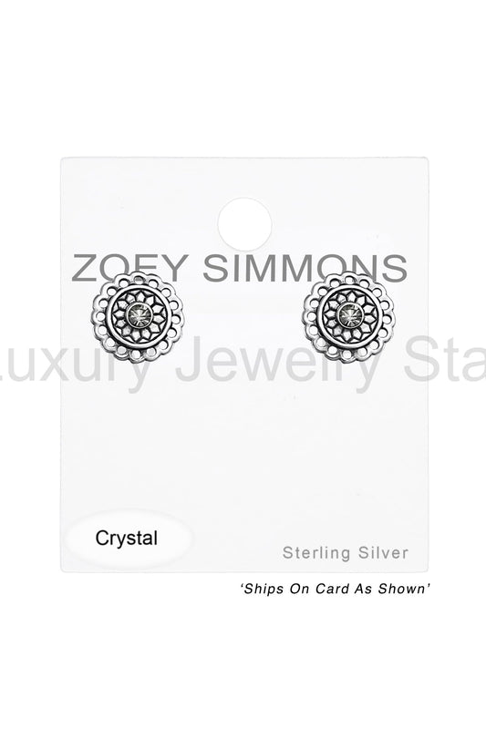 Sterling Silver Bali Round Ear Studs With Crystal - SS - image 2