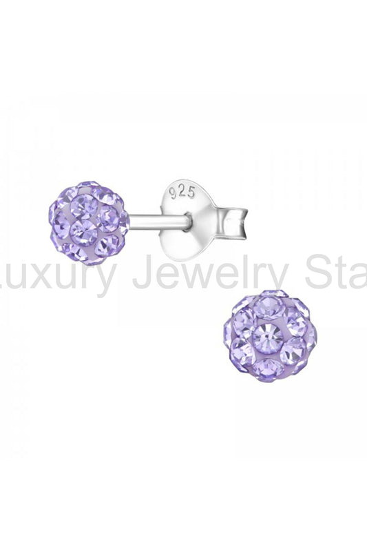 Sterling Silver Ball Ear Studs With Crystal - SS