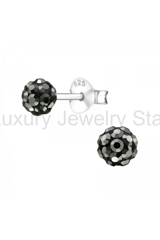 Sterling Silver Ball Ear Studs With Crystal - SS