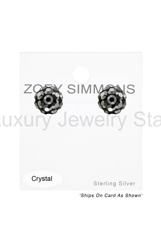 Sterling Silver Ball Ear Studs With Crystal - SS - image 2