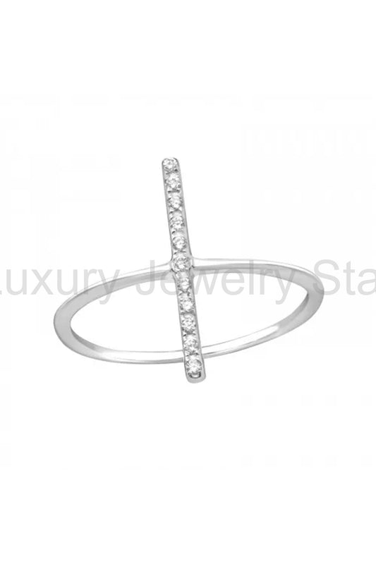 Sterling Silver Bar Ring With CZ - SS