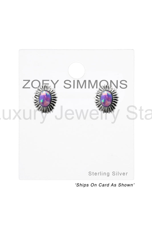 Sterling Silver Flower Ear Studs With Opal - SS - image 2