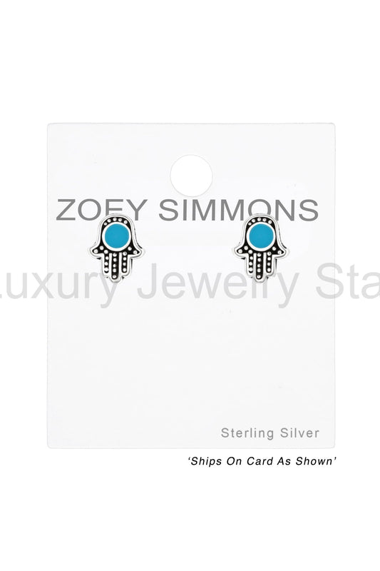 Sterling Silver Hamsa Ear Studs With Epoxy - SS - image 2