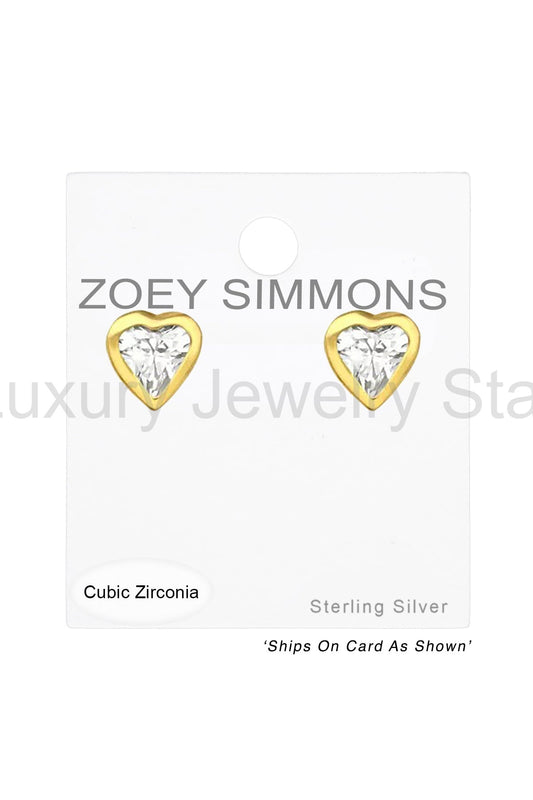 Sterling Silver Heart Ear Studs With Cubic Zirconia - VM - image 2