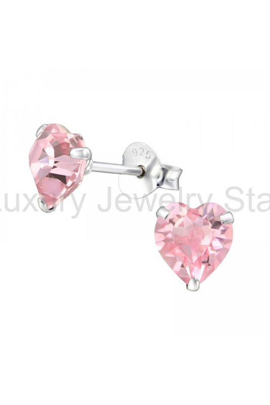 Sterling Silver Heart Ear Studs With Genuine Crystals - SS