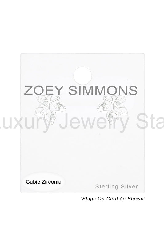 Sterling Silver Leaf Ear Studs With Cubic Zirconia - SS - image 2