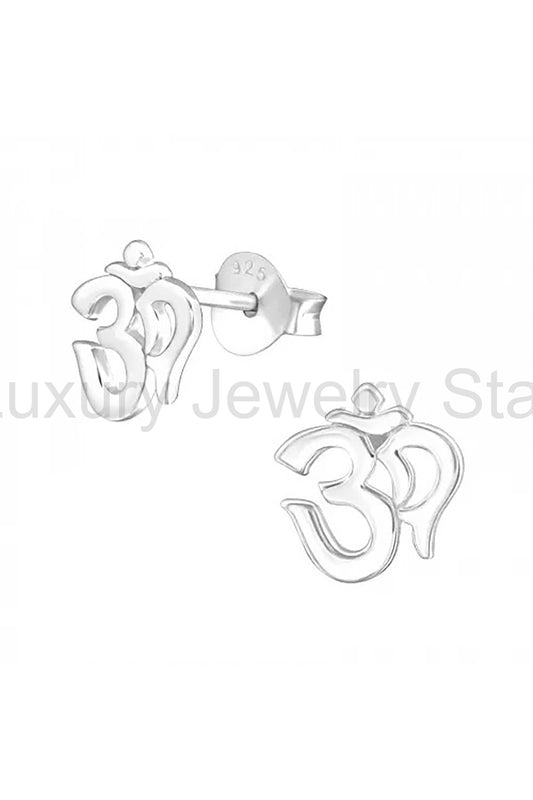 Sterling Silver Om Symbol Ear Studs - SS