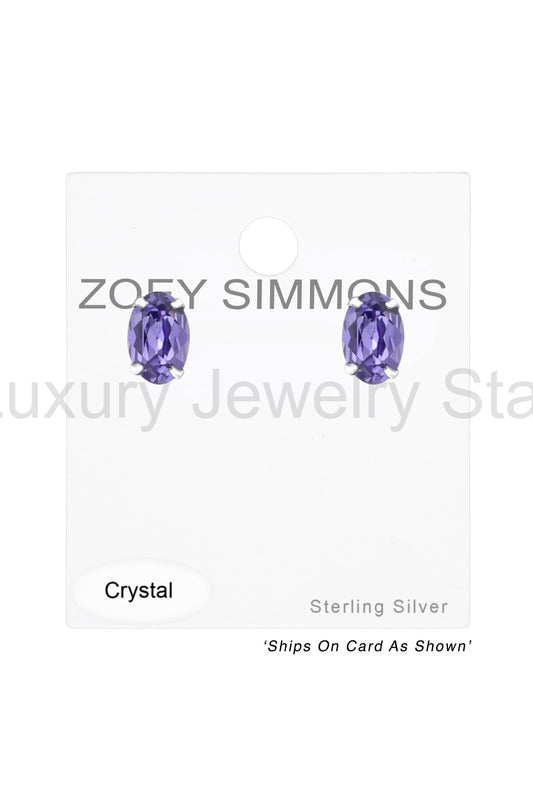 Sterling Silver Oval Ear Studs With Genuine Crystals - SS - image 2