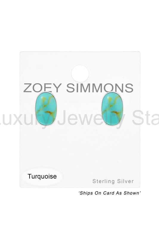 Sterling Silver Oval Ear Studs With Imitation Stone - SS - image 2