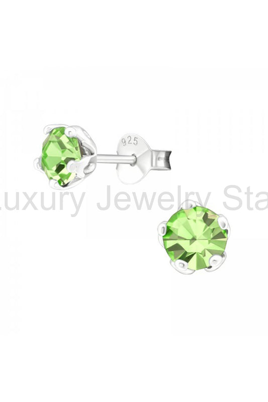 Sterling Silver Round 5mm Ear Studs With Crystals - SS