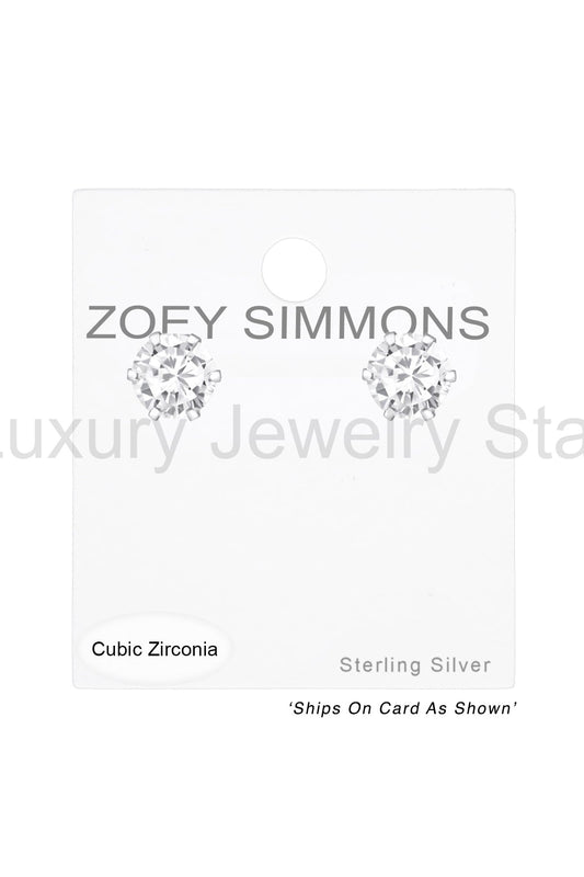 Sterling Silver Round 6mm Ear Studs With Cubic Zirconia - SS - image 2