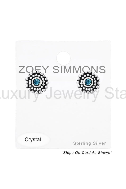 Sterling Silver Round Ear Studs With Crystal - SS - image 2