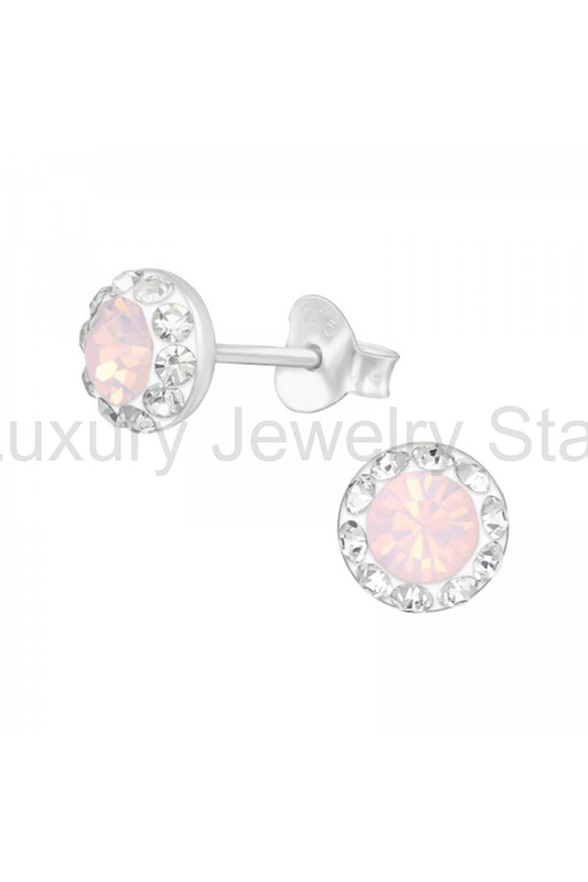 Sterling Silver Round Ear Studs With Crystal - SS