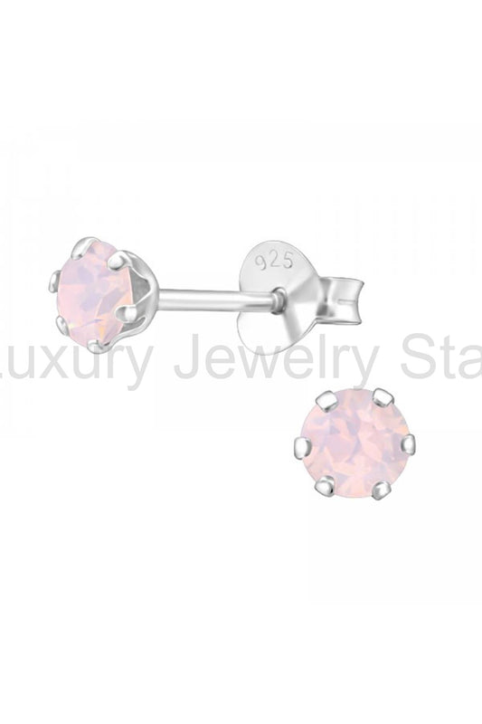 Sterling Silver Round Ear Studs With Genuine Crystals - SS