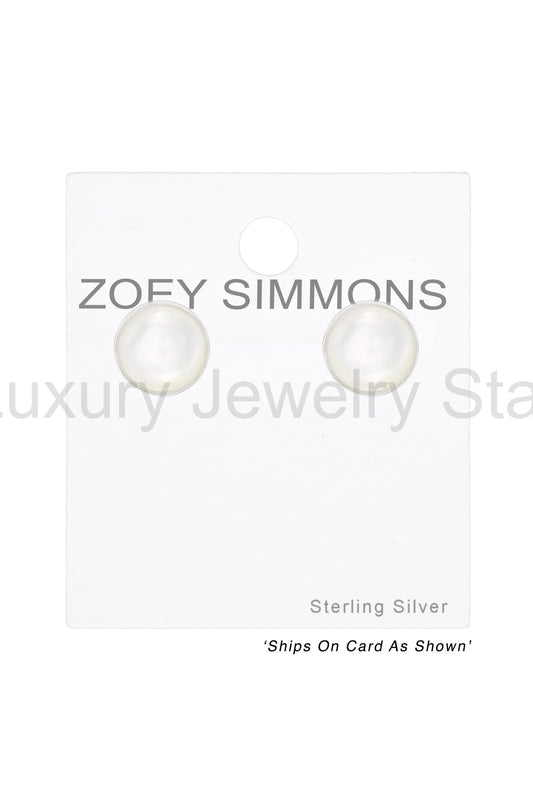 Sterling Silver Round Ear Studs With Imitation Stone - SS - image 2